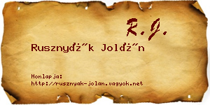 Rusznyák Jolán névjegykártya